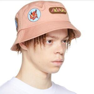 NWT Brain Dead Pink Bucket Hat Coral Unisex Rubber Patches